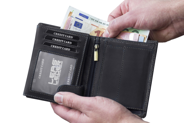 RFID Herren Geldbörse im Hochformat mit NFC Schutzfolie gegen Datendiebstahl LEAS MCL im Vintage-Stil in Echt-Leder, schwarz (LxB 12x10cm)